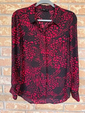 F&F Red Black Button Down Blouse Top US 6 UK 10